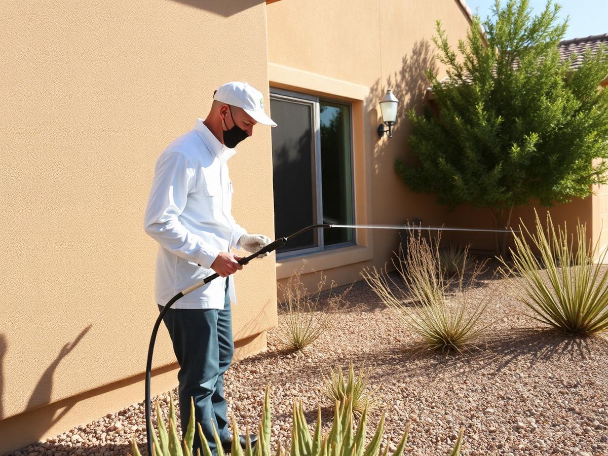 Price Pest Control technician treating the exterior of a home
